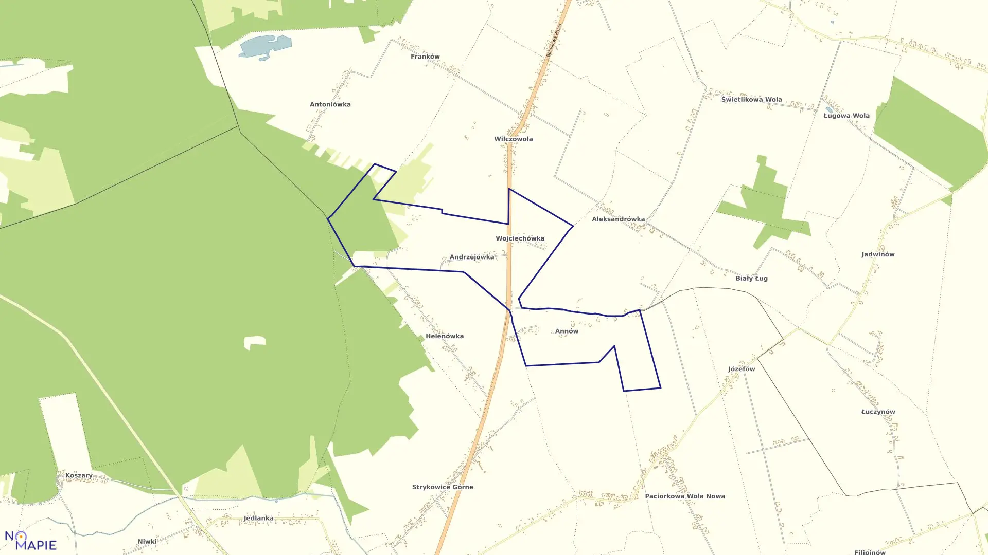 Mapa obrębu ANDRZEJÓWKA w gminie Policzna