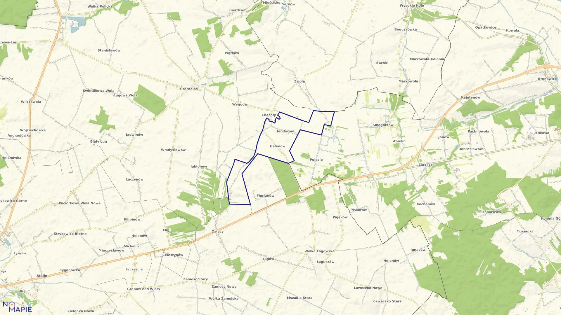 Mapa obrębu TEODORÓW w gminie Policzna