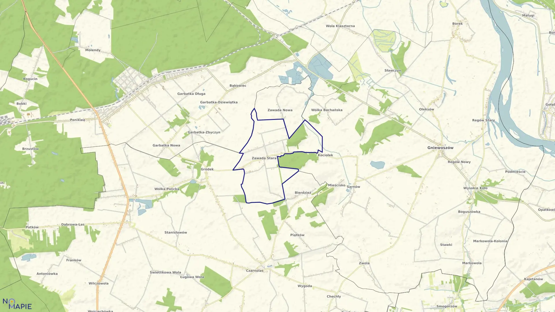 Mapa obrębu ZAWADA STARA w gminie Policzna